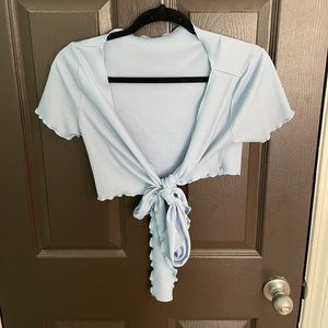 Blue front tie shirt